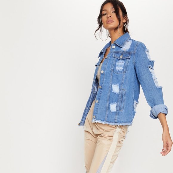 PrettyLittleThing Abegaila Distressed Oversized Jacket - Picture 1 of 5